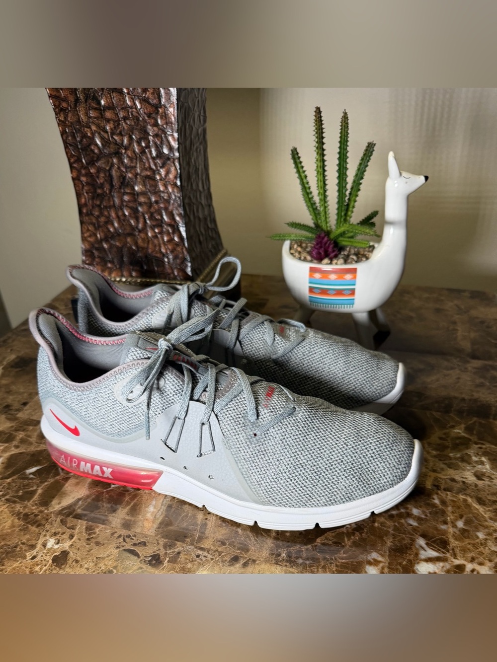 Nike Men’s Light Gray and Pink Air Max Low-Top Sneakers